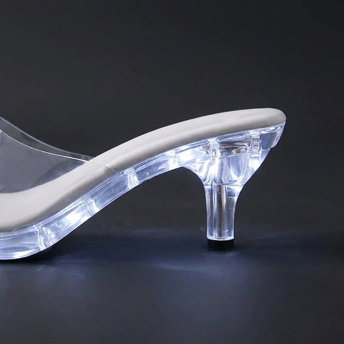 Crystal Clear Women's LED Kitten Heel Sandals – Light-Up Transparent Slide Heels for Nightclubs & Parties