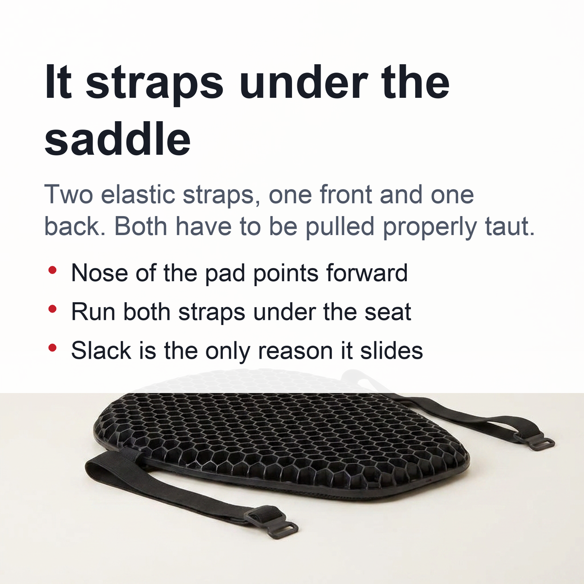 Motorcycle Seat Cushion — 3D TPE Honeycomb Pad with Two Adjustable Straps
