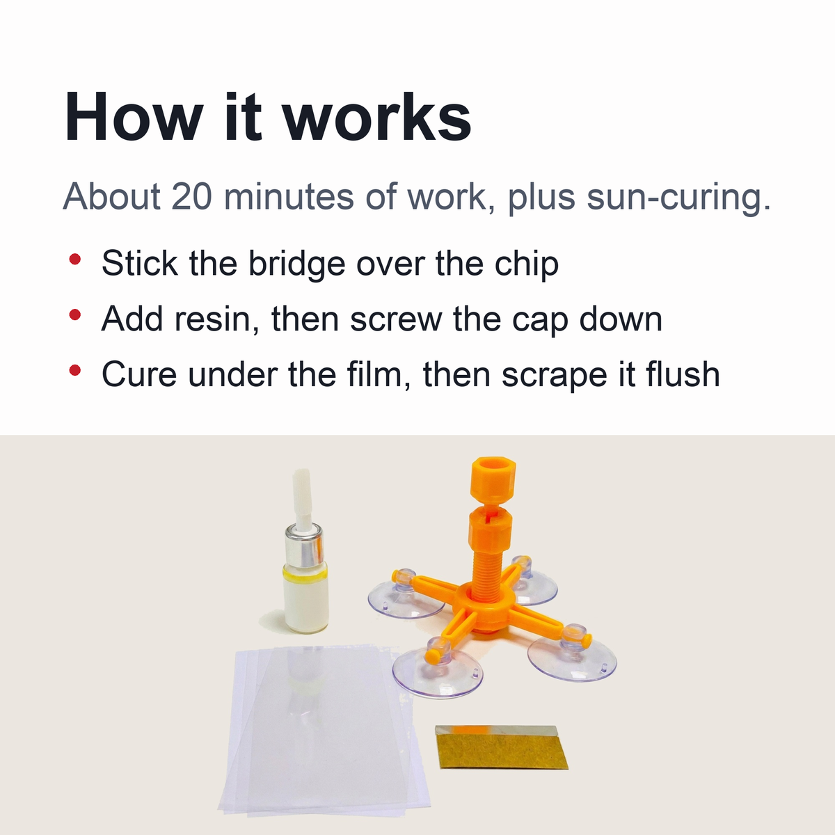 Windshield Repair Kit – Cracked Glass Repair Kit to Fix Chips, Cracks and Star-Shaped Cracks