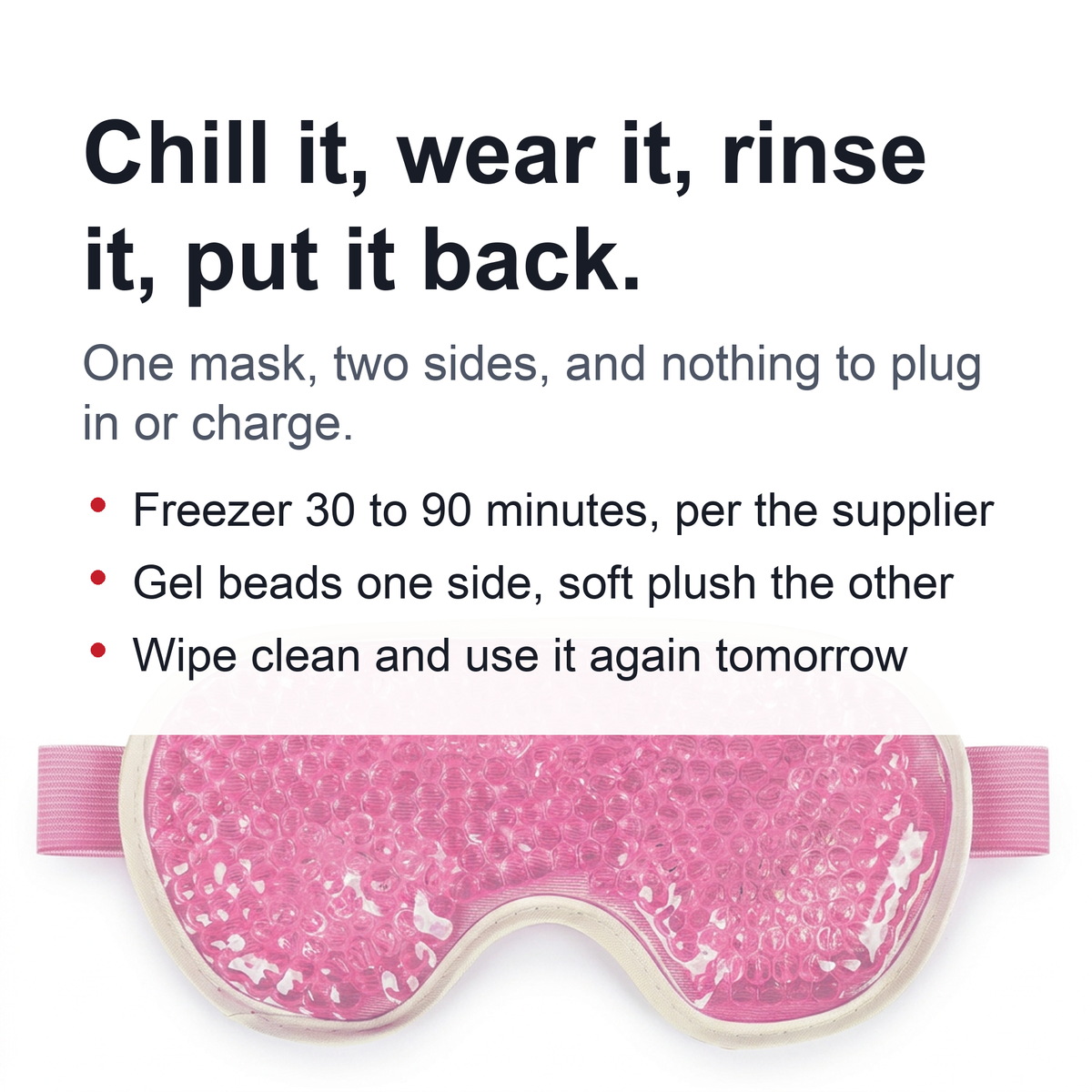 Reusable Gel Eye Mask – Cooling Cold Compress for Puffy Eyes, with Soft Plush Reverse Side