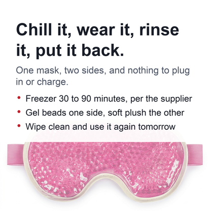 Reusable Gel Eye Mask – Cooling Cold Compress for Puffy Eyes, with Soft Plush Reverse Side