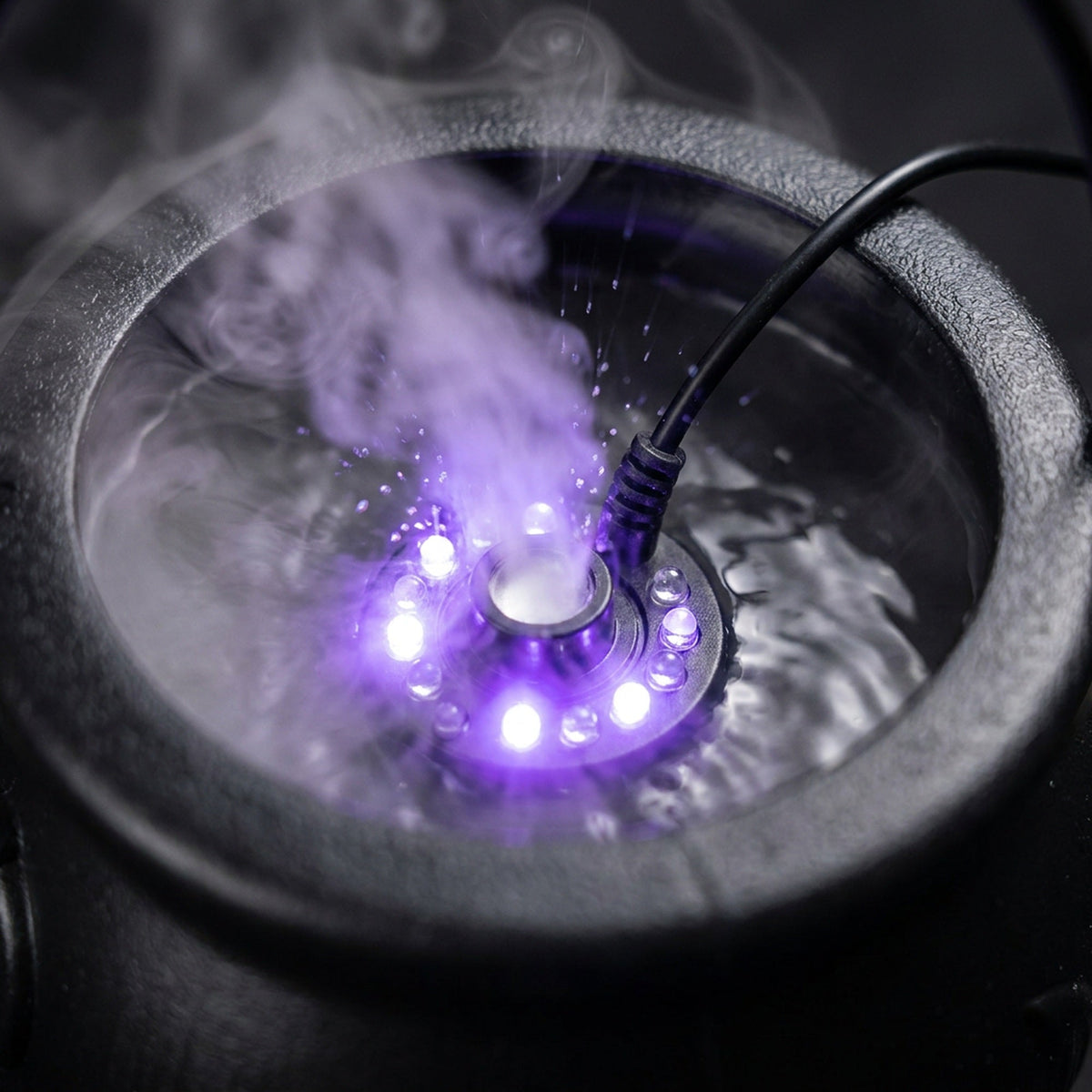 Witch Cauldron Fog Machine – Halloween Mist Maker Fogger, 12 Color-Changing LED Water Fountain Prop for DIY Haunted House & Party