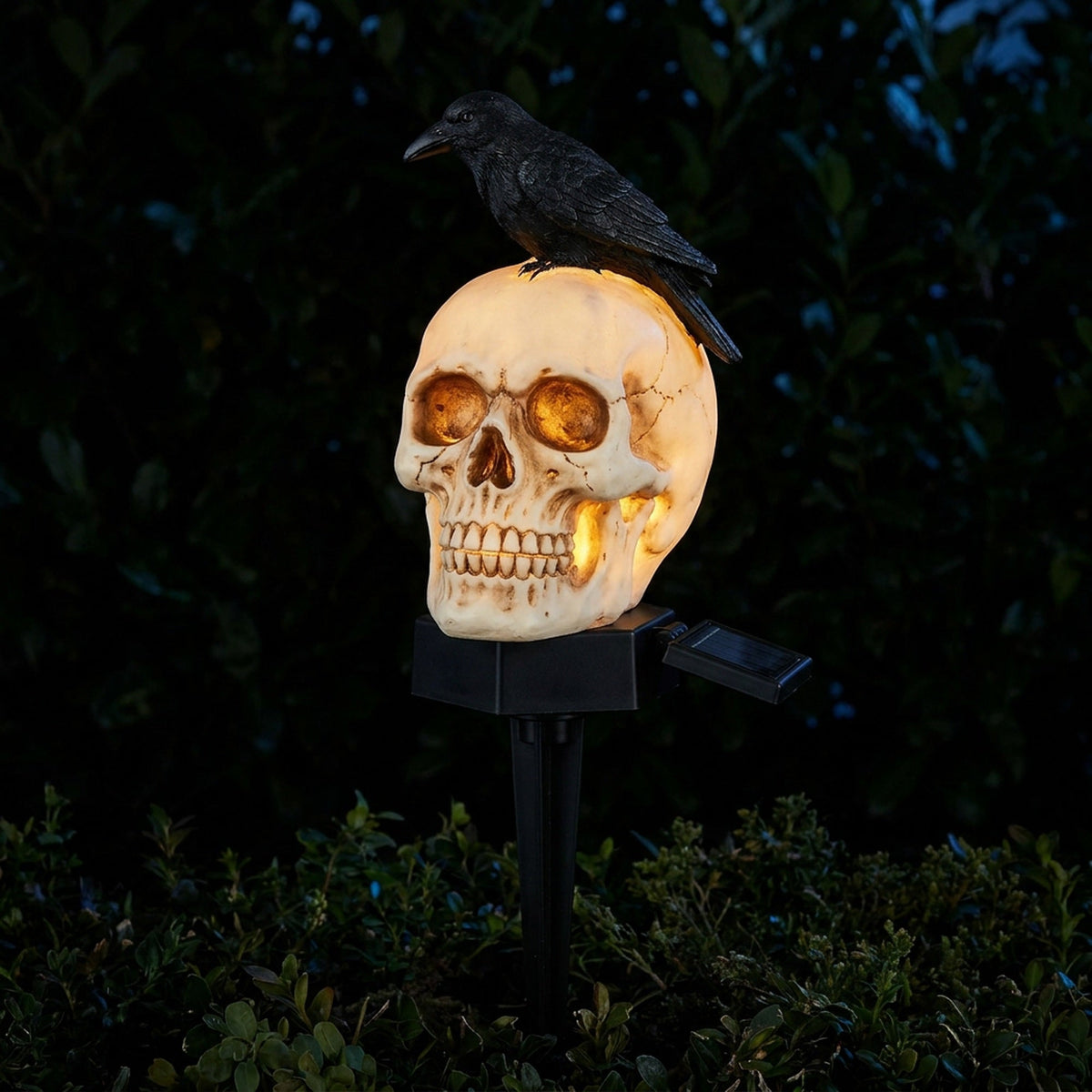 Raven Solar Halloween Pathway Lights - Halloween Decor Outdoor Skeleton Skull Head, Halloween Crows and Ravens Decor