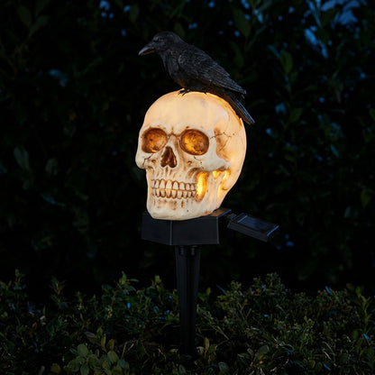 Raven Solar Halloween Pathway Lights - Halloween Decor Outdoor Skeleton Skull Head, Halloween Crows and Ravens Decor