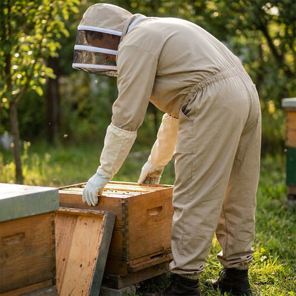 Professional Full-Body Beekeeping Suit with Ventilation and Protective Gloves – Durable Safety Outfit for Beekeepers and Outdoor Apiary Work