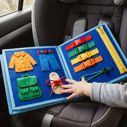 Montessori Felt Busy Book - Educational Sensory Activity Board for Kids Travel Learning and Quiet Play Entertainment
