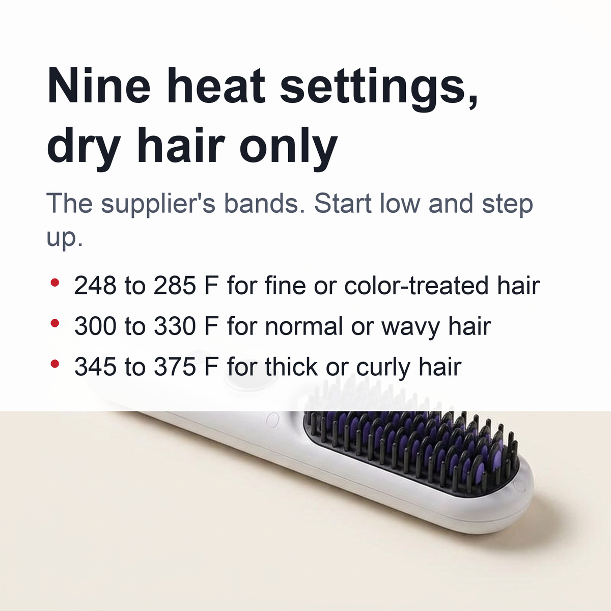 Cordless Heated Straightening Brush – Rechargeable, Nine Heat Settings, Travel Size