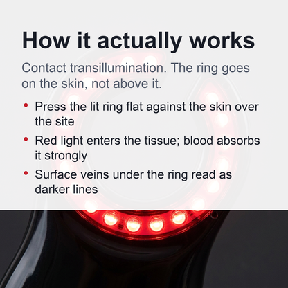 Handheld Vein Finder - Rechargeable Red-Light Vein Illuminator with an Open LED Ring Head