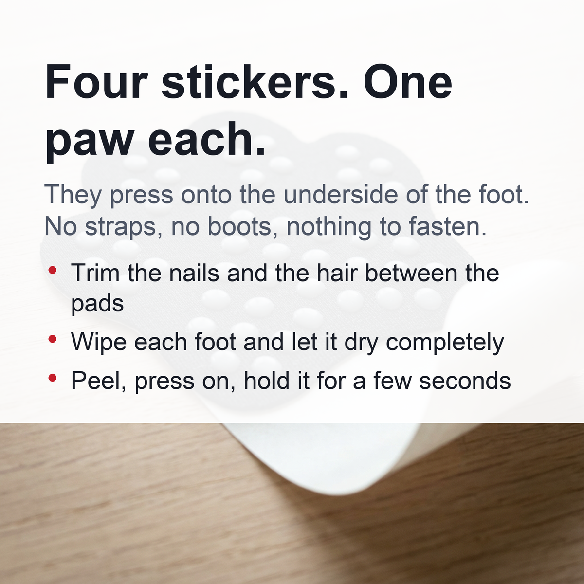 Disposable Dog Paw Pads - Self-Adhesive Rubber-Tread Stickers, Set of 4 in Black, Pink or Blue