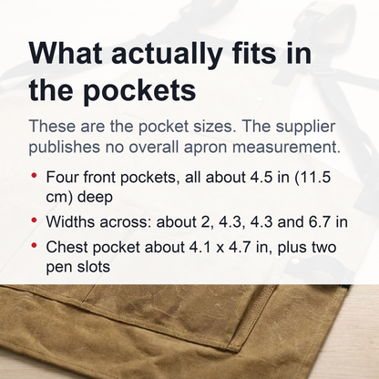 Waxed Canvas Work Apron with Tool Pockets - Heavy Duty Woodworking Shop Apron, Cross-Back Straps