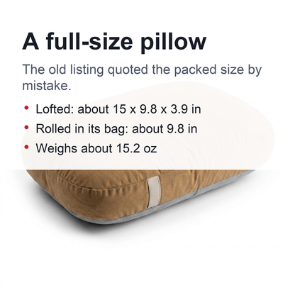 Memory Foam Camping Pillow - Full-Size Rollable Camp Pillow with Removable Washable Cover and Stuff Sack