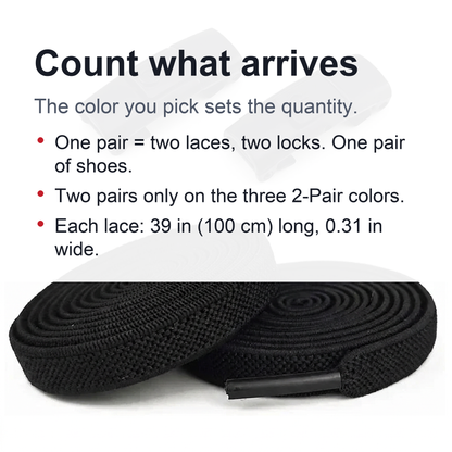 Elastic No Tie Shoelaces - 2-Pair Flat Locking Laces for Kids & Adults Sneakers