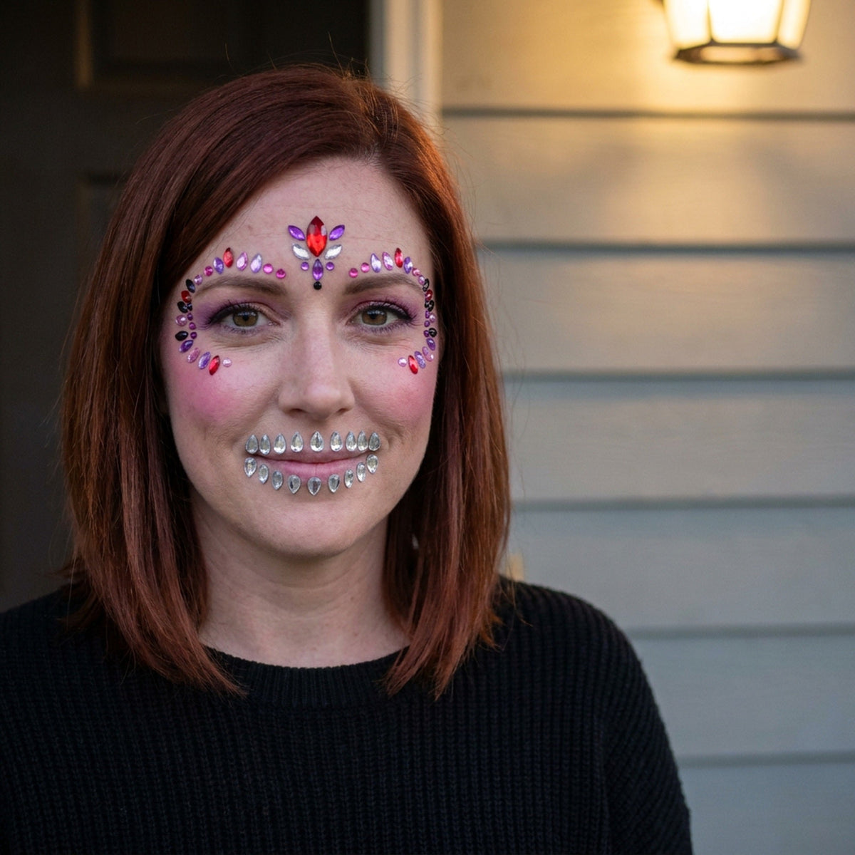 Halloween Face Stickers - Party Horror Grimace Decorations, Acrylic Gem Temporary Tattoo Stickers