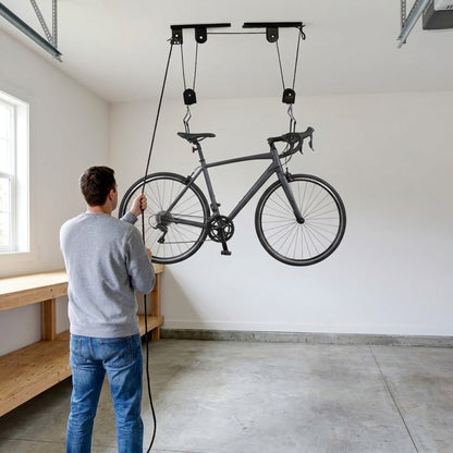 Ceiling-Mounted Bike Hoist – Heavy-Duty Pulley System for Garage Storage & Easy Lifting