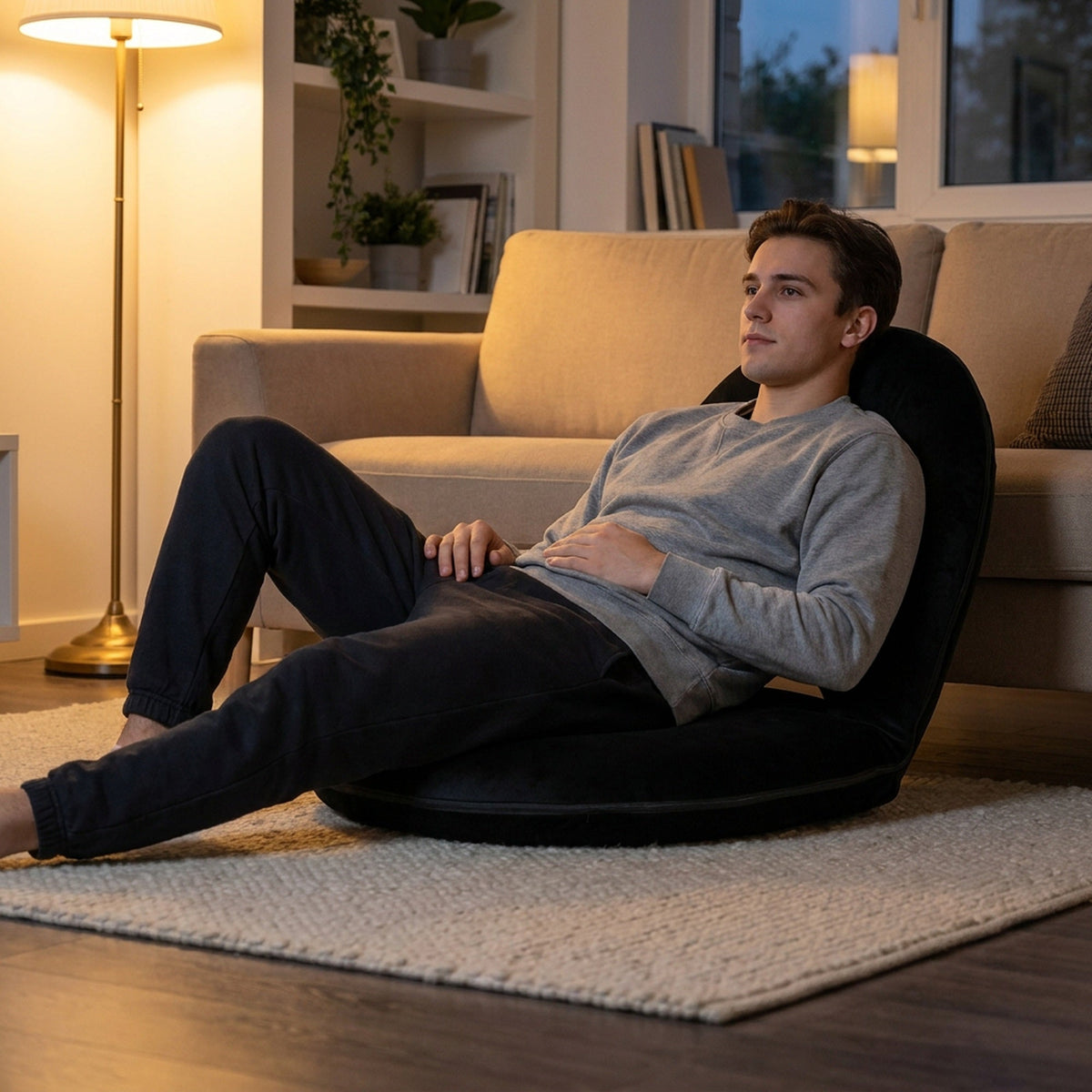 Adjustable Black Lazy Sofa Chair – Foldable Floor Seat with Back & Lumbar Support for Meditation, Yoga, Gaming & Reading