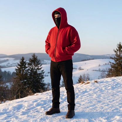 Men's Winter Balaclava Zip Hoodie – Warm Hooded Sweatshirt with Built-In Face Mask for Outdoor Adventures