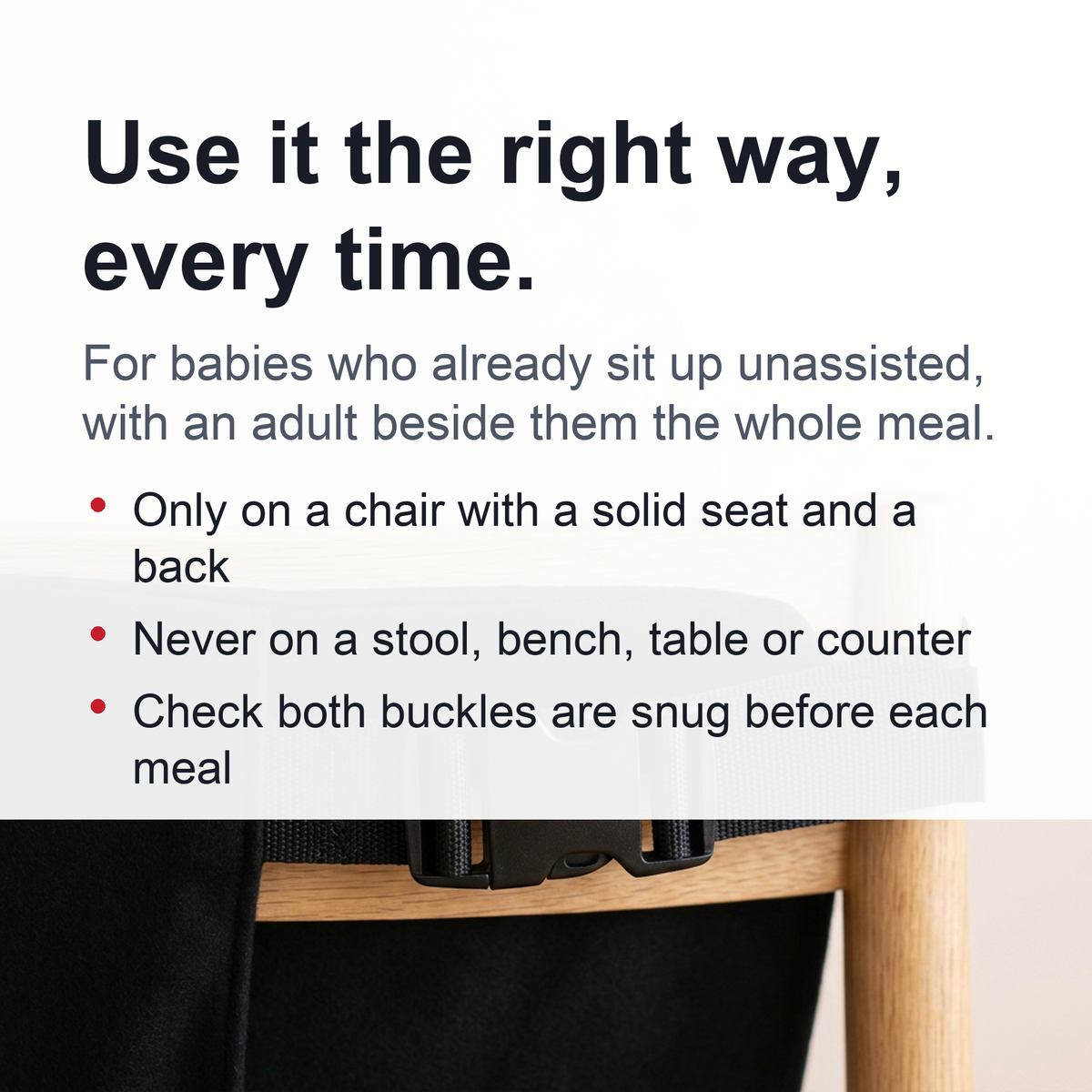 Portable Baby Dining Chair Harness – Washable Fabric Travel High Chair Seat with Safety Belt That Straps Around a Standard Dining Chair