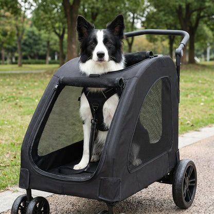 Spacious Heavy-Duty Pet Stroller – 120lb Capacity Dog & Cat Travel Stroller with 360° Wheels, Mesh Panels & One-Step Folding Design for Outdoor Adventures