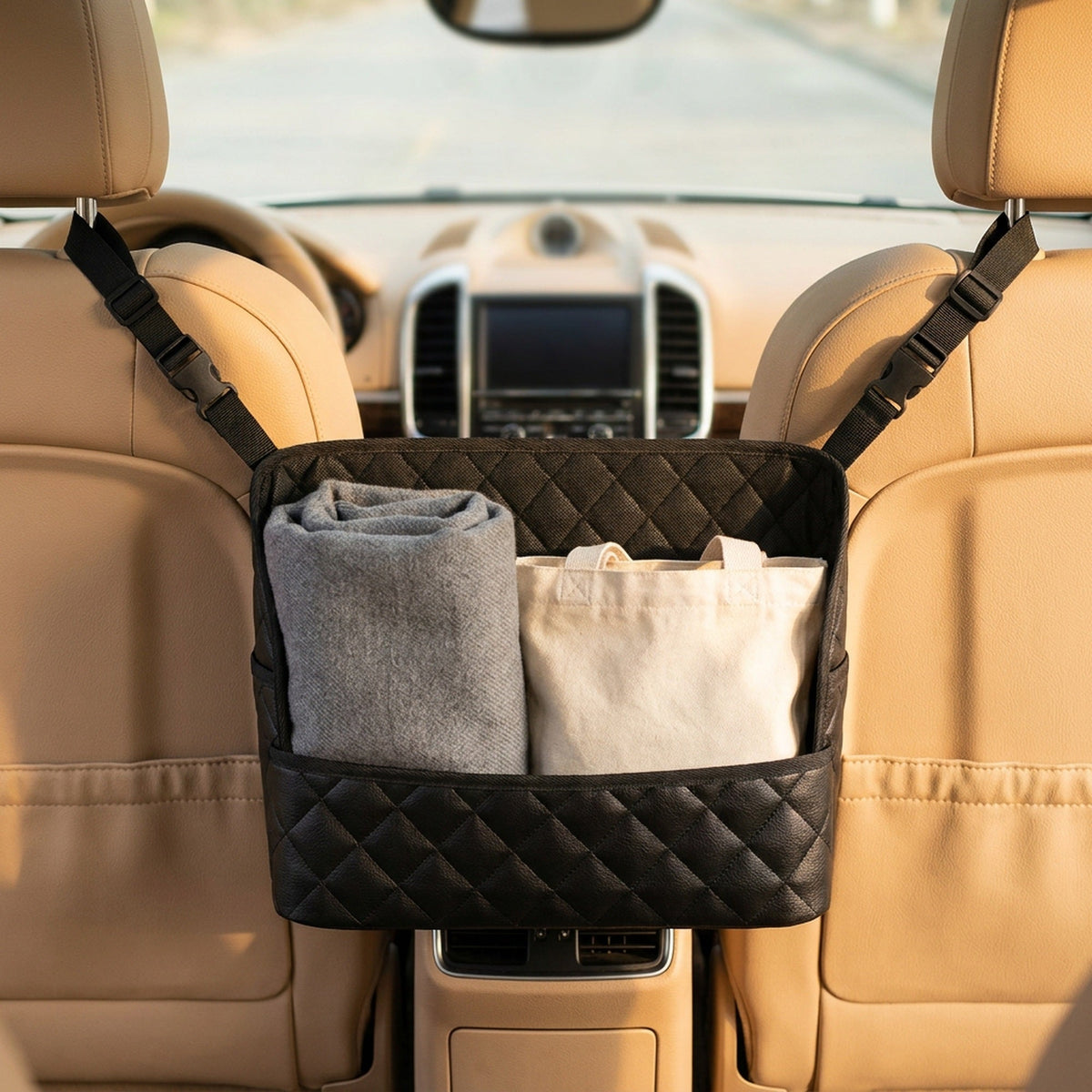 PU Leather Car Seat Back Organizer – Large Capacity Purse Holder & Storage Bag Between Front Seats