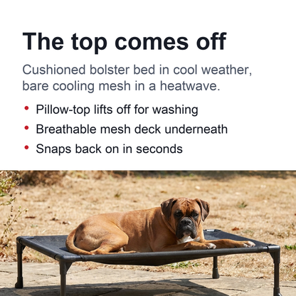 Raised Breathable Cooling Elevated Dog Bed with Pillow-Top – Mesh Bolster Pet Cot for Indoor/Outdoor Summer Comfort & Joint Support