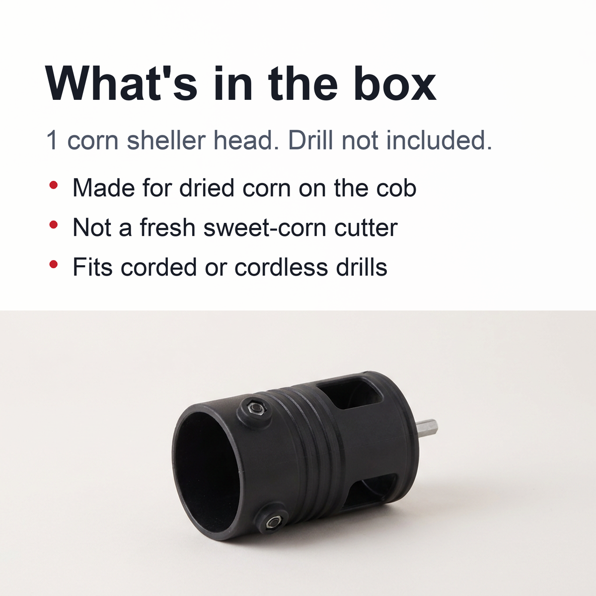 Corn Sheller Drill Attachment – Corn Stripper & Kernel Remover for Dried Corn