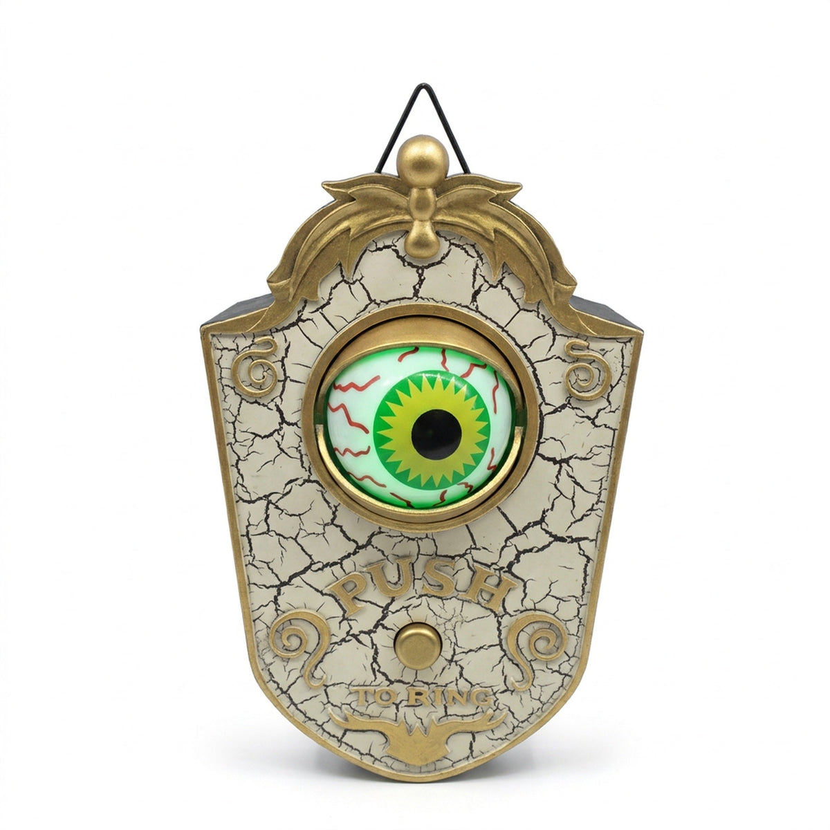 Animated Eyeball Halloween Doorbell - Push-to-Ring Decoration with Spooky Sounds and Glowing Green Eye