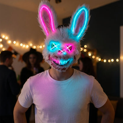 Halloween Bloody Bear Killer Mask – LED Light-Up Flashing Neon Horror Mask for Scary Cosplay, Costume Parties, and Haunted House Decoration