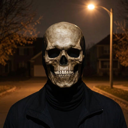 Movable Mouth Skull Mask - Halloween Full Head Skeleton Mask