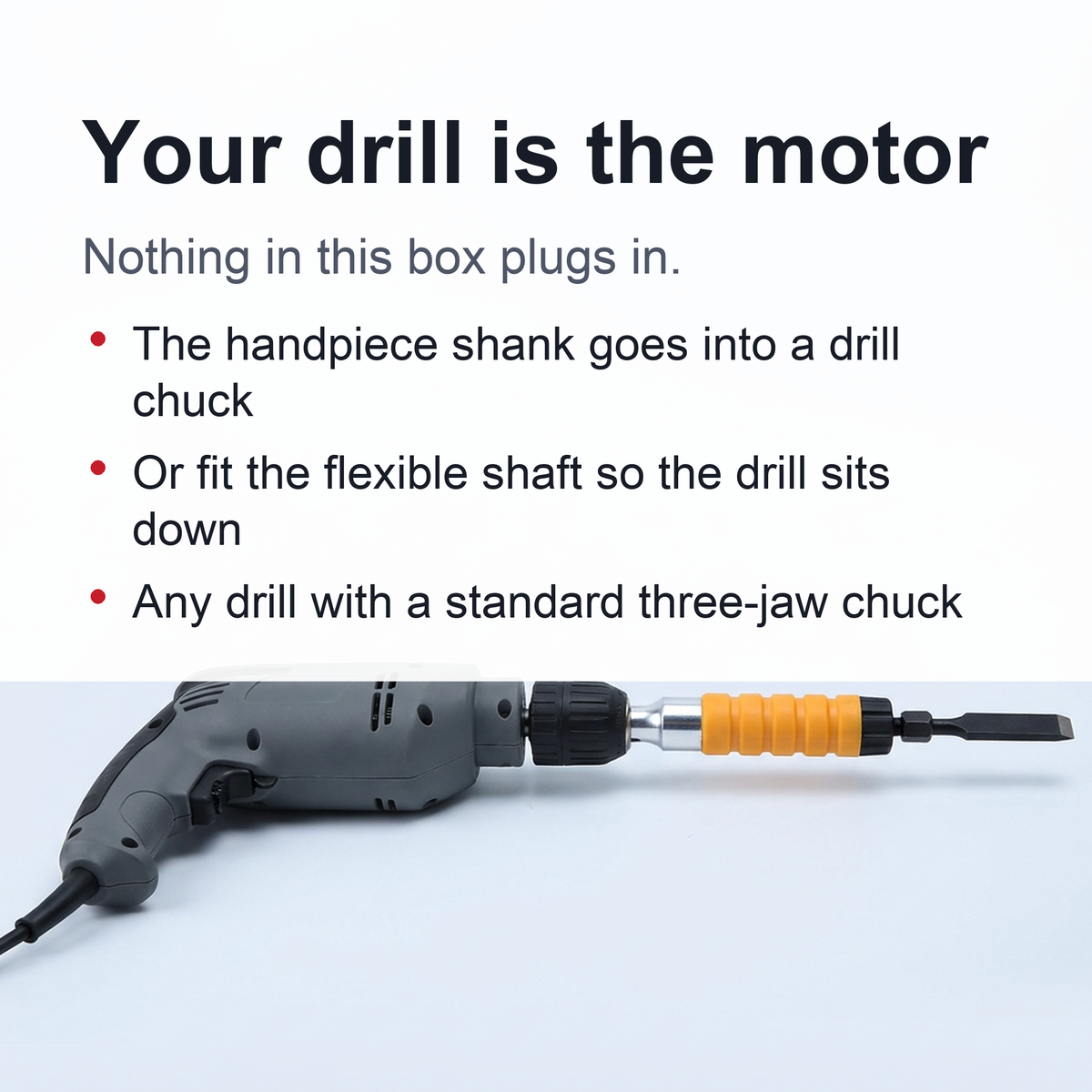 Power Wood Carving Tool – Drill-Powered Chisel Carver with Flexible Shaft, 5 Blades and Wrench (Drill Not Included)