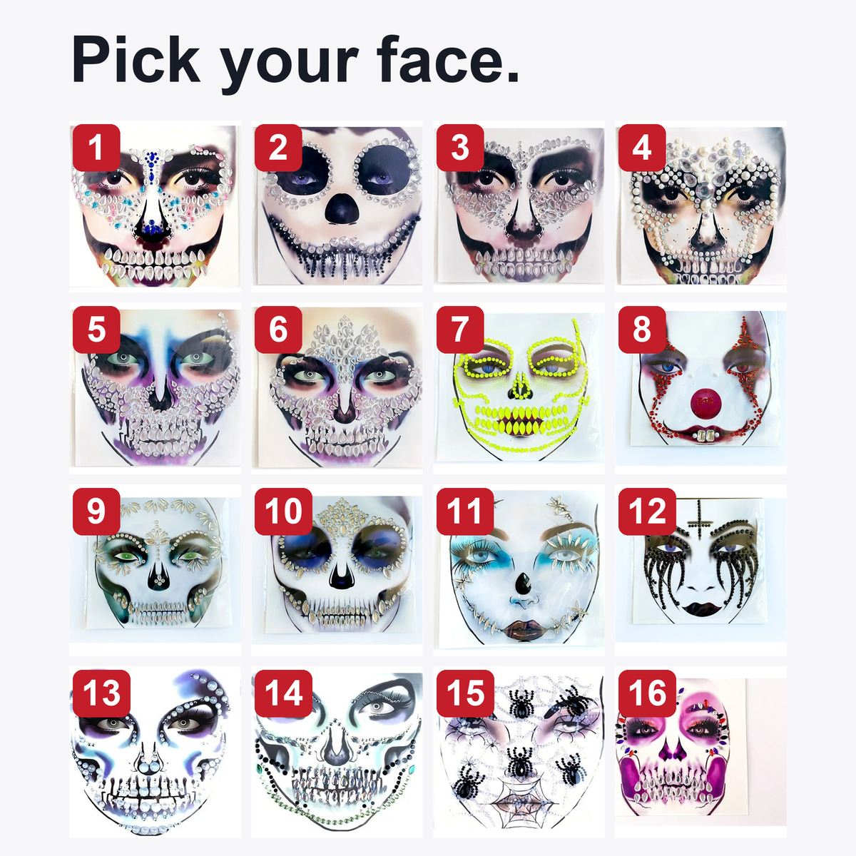 Halloween Face Stickers - Party Horror Grimace Decorations, Acrylic Gem Temporary Tattoo Stickers