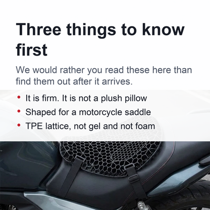 Motorcycle Seat Cushion — 3D TPE Honeycomb Pad with Two Adjustable Straps