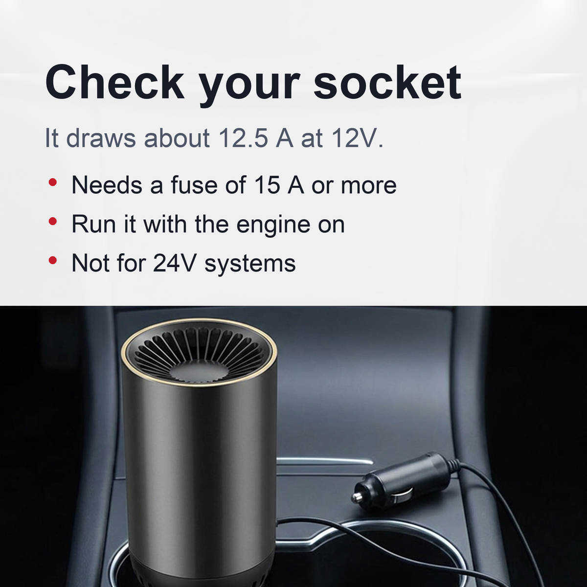 Portable Car Heater & Defroster - 12V Plug-In Cup Holder Heater and Fan with Suction Mount