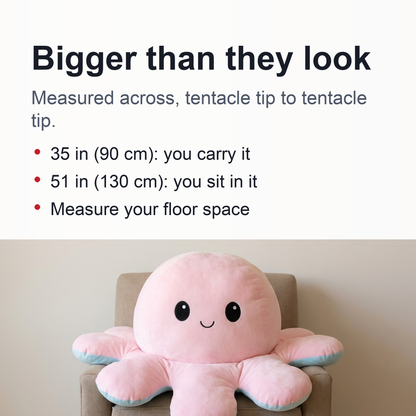Giant Reversible Octopus Plush – Flip for a Mood Change, Perfect for Kids