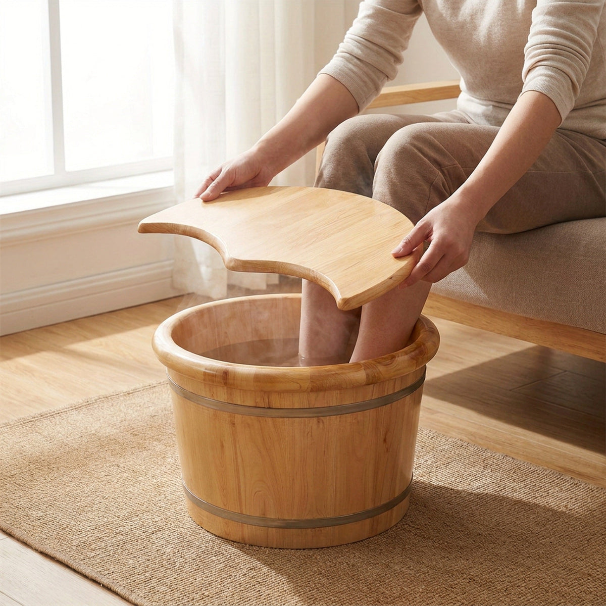 Premium Cedar Wood Foot Bath Bucket – Built-In Massage Roller & Heat Preservation for Ultimate Foot Soak Relaxation & Tension Relief