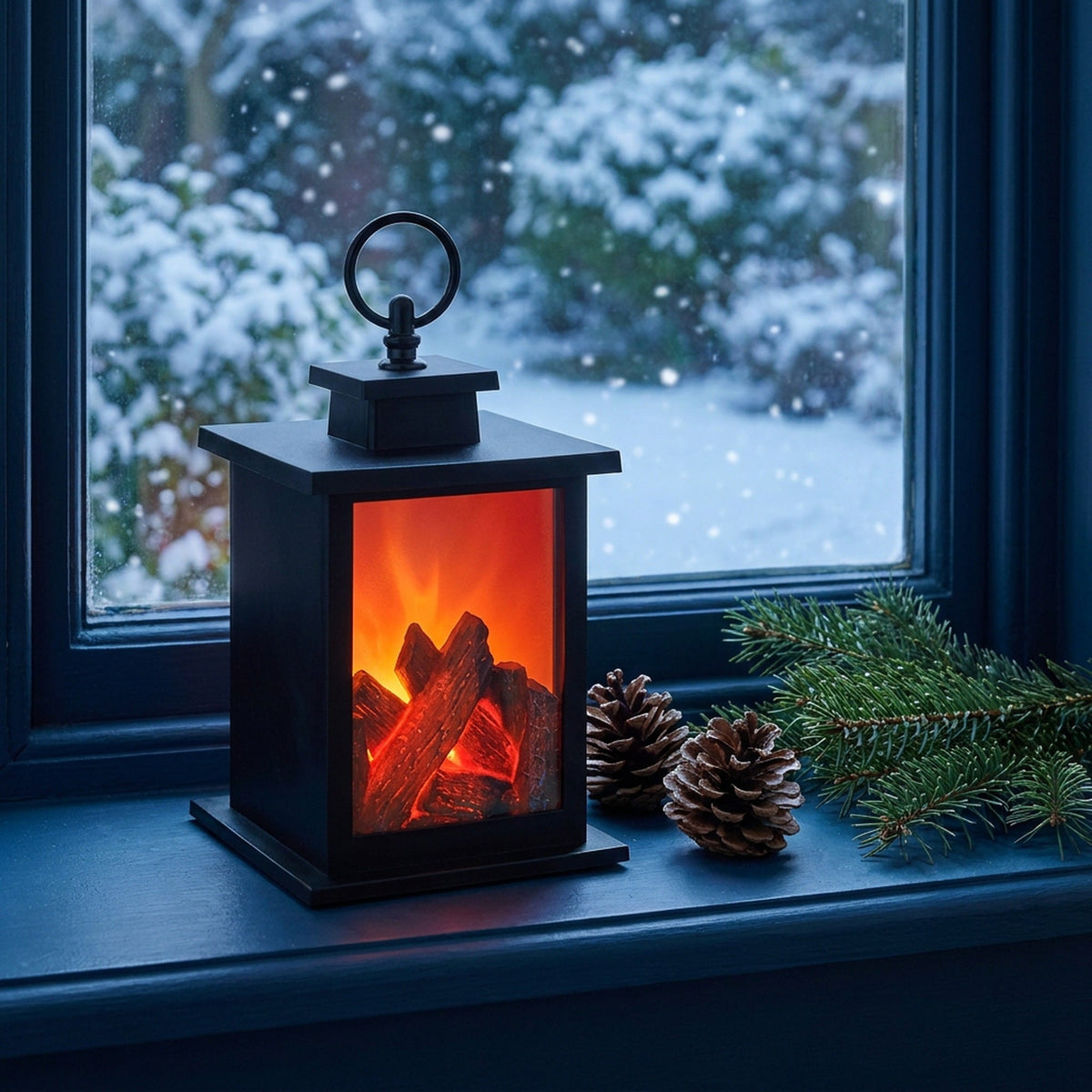 Retro Fireplace Lantern – Flickering Flame Night Light for Christmas Charm, USB/Battery-Powered Holiday Décor