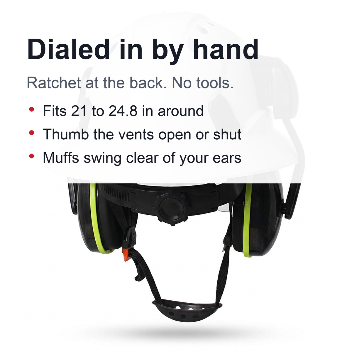 Full Brim Hard Hat with Built-In Eye Shield & Earmuffs – Vented HDPE Safety Helmet, ANSI Z89.1 Type I Class C