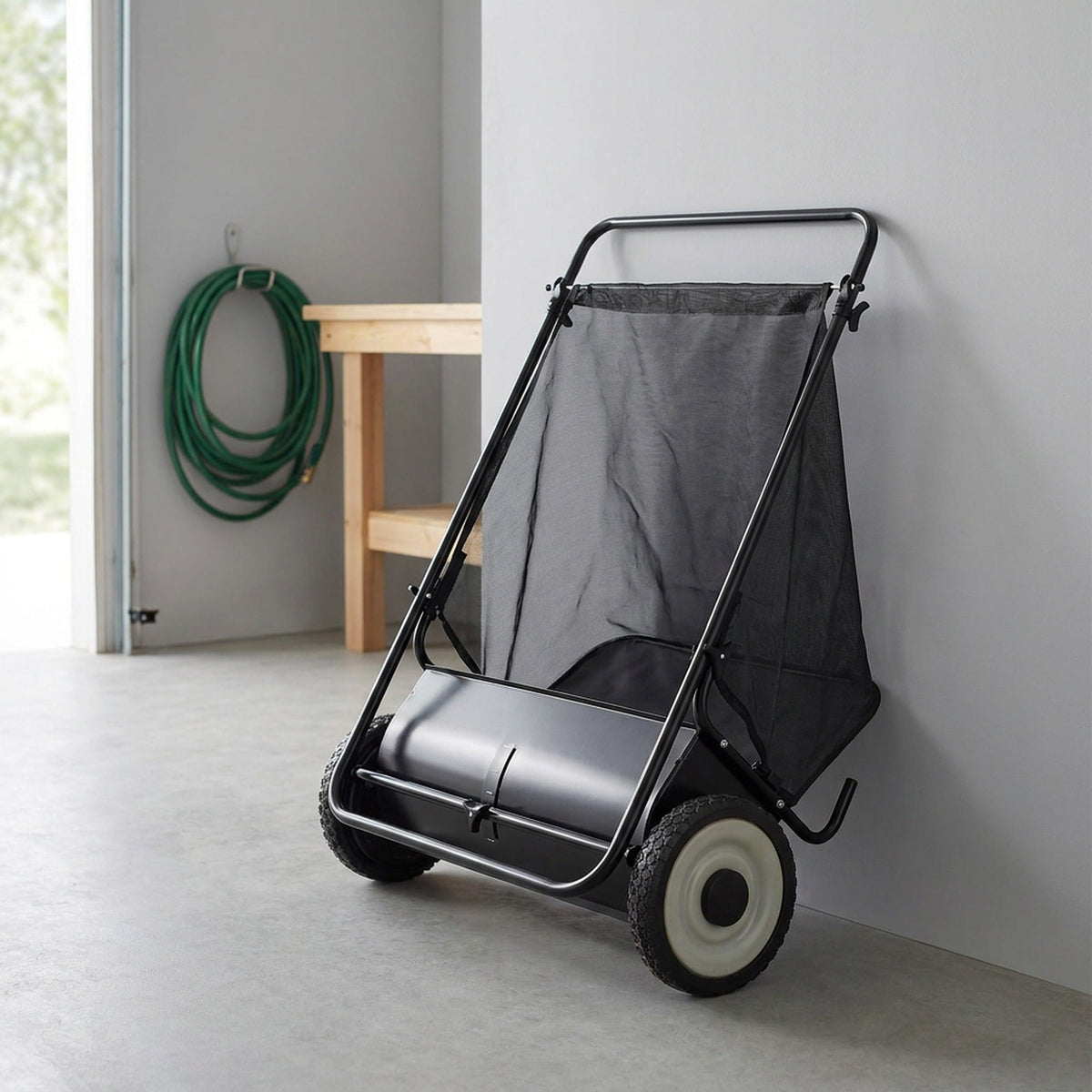 Push Lawn Sweeper - 26 in Sweeping Path, 7 cu ft Mesh Hopper, Four Spinning Brushes, No Fuel or Cord