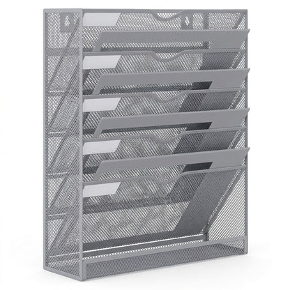 Mesh File Organizer - 5-Tier Steel Desktop and Wall Mount Document Holder for Letters, Mail and Files
