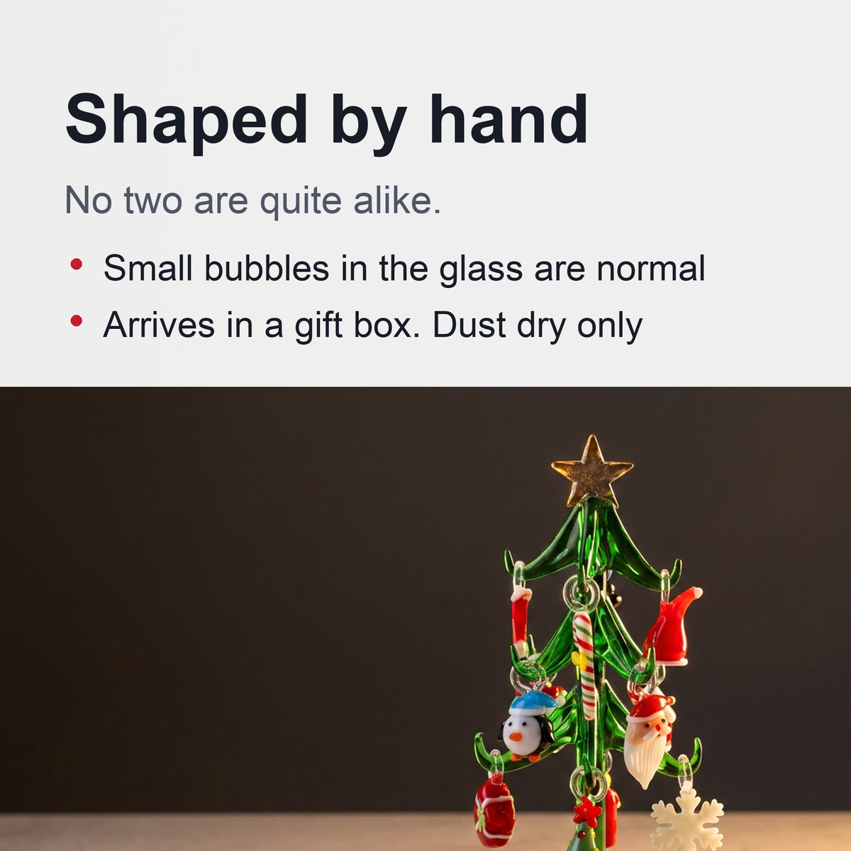 Handmade Murano Glass Christmas Tree Figurine – 15cm Ornament for Home Décor, Collectibles & Elegant Holiday Gift Giving