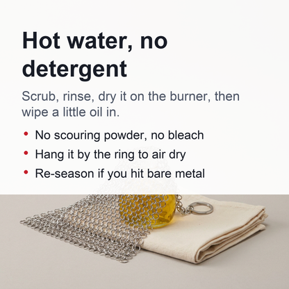 Chainmail Scrubber for Cast Iron and Carbon Steel Pans