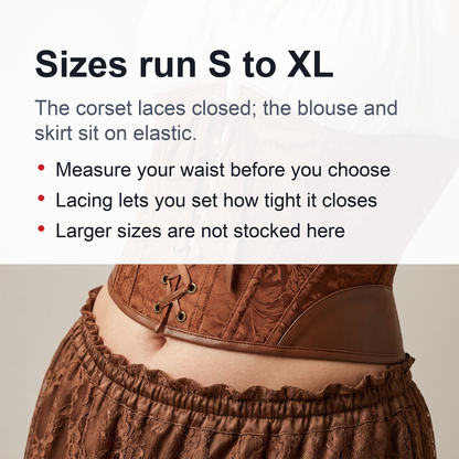 Women’s Pirate Corset Dress – Plus Size Brown Faux Leather Steampunk Costume with Off-Shoulder Blouse for Halloween Party Cosplay