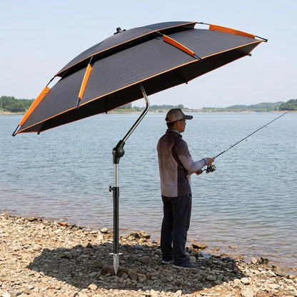 Large Anti-Wind Fishing Umbrella – Double-Deck Vented Canopy, 360° Adjustable UV-Blocking Sunshade with Ground Spike and Carry Bag for Fishing, Camping and Beach Days