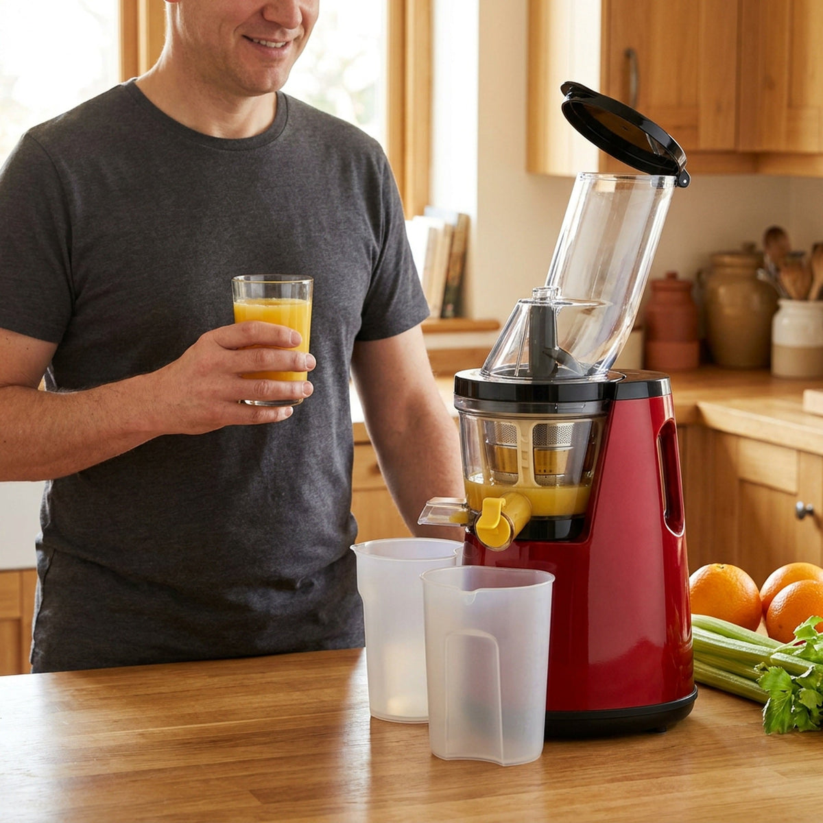Automatic Slow Juicer – 90mm Whole-Fruit Chute, High-Torque Cold Press for Celery, Carrots, Apples & Leafy Greens with Built-In Pulp Separation