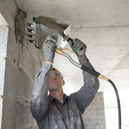 Stucco Sprayer Hopper Gun – Air-Powered Mortar & Plaster Spray Gun for Walls and Ceilings, 4 Nozzles, Stainless Steel Hopper