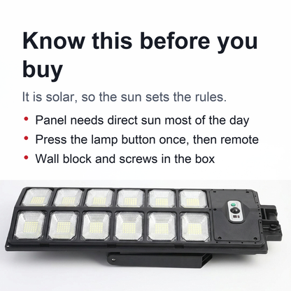 504-LED Solar Motion Sensor Light – Remote Control, 3 Lighting Modes + SOS Flash, Fold-Out Wall Bracket, Cool White