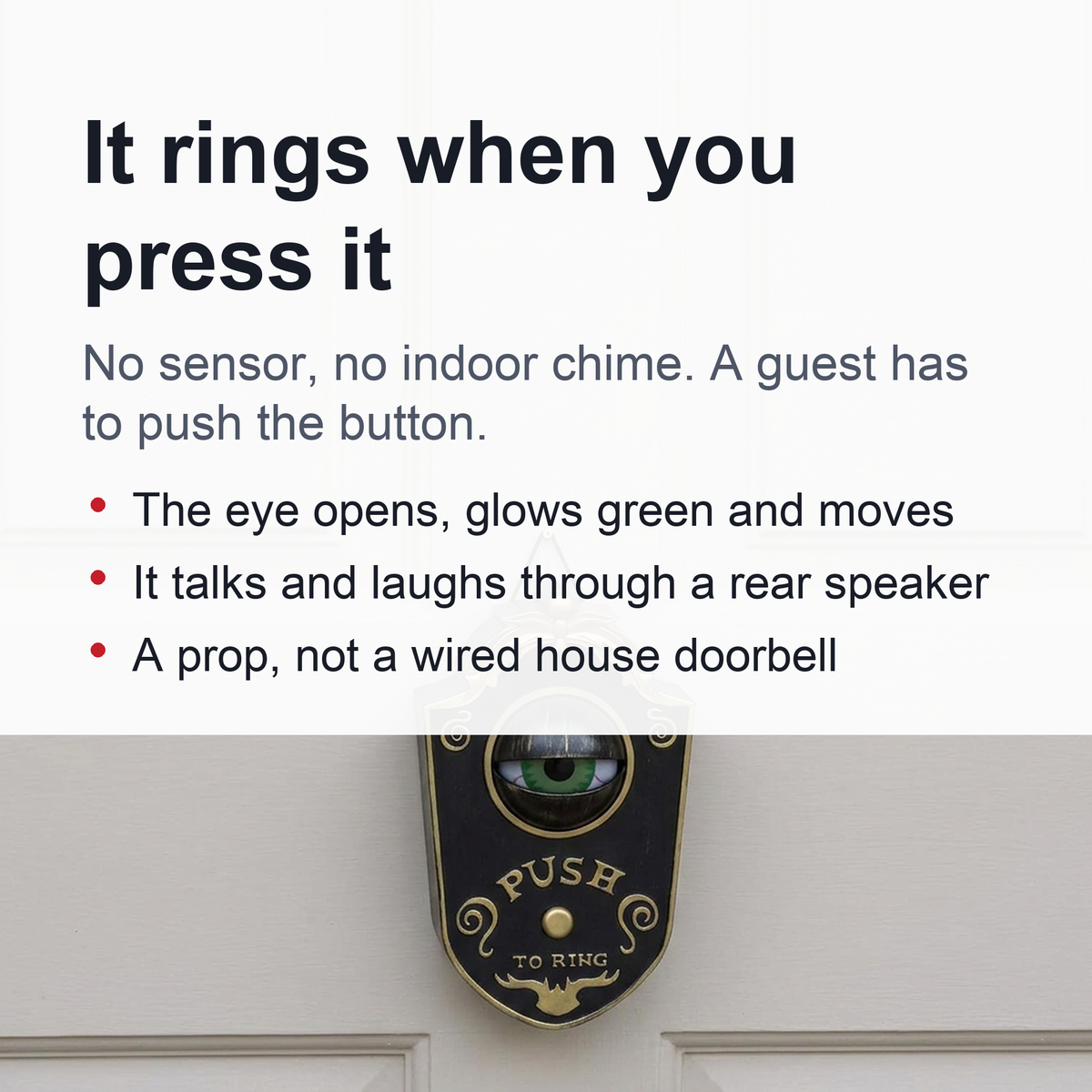 Animated Eyeball Halloween Doorbell - Push-to-Ring Decoration with Spooky Sounds and Glowing Green Eye