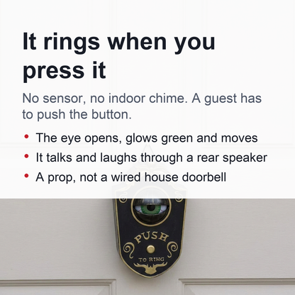 Animated Eyeball Halloween Doorbell - Push-to-Ring Decoration with Spooky Sounds and Glowing Green Eye