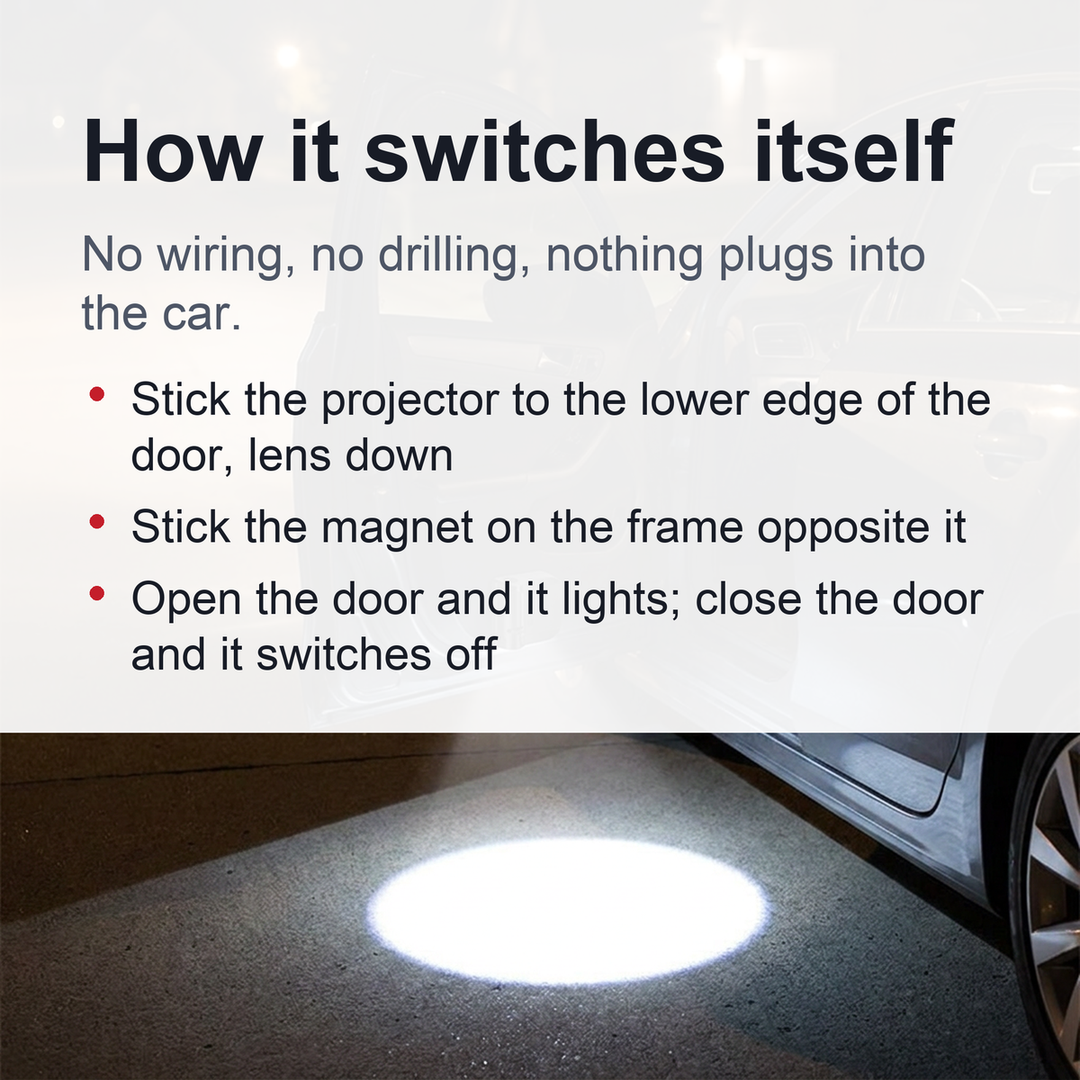 Wireless LED Car Door Projector Light – Stick-On Welcome Light with Crown Emblem