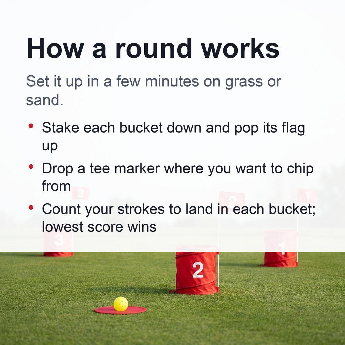 Backyard Golf Chipping Game – Portable Yard Golf Target Set with Pop-Up Buckets, Numbered Flags, Tee Markers & Carry Bag