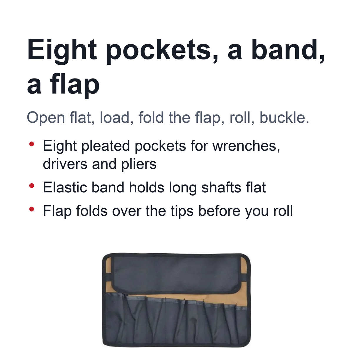 Tool Roll Bag – Roll-Up Oxford Cloth Wrench Organizer, 8 Pockets, Buckle Strap